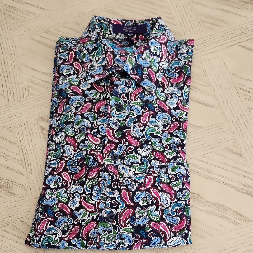 Alan Flusser Multicolor Paisley Cotton Button Down Shirt Men's Size L